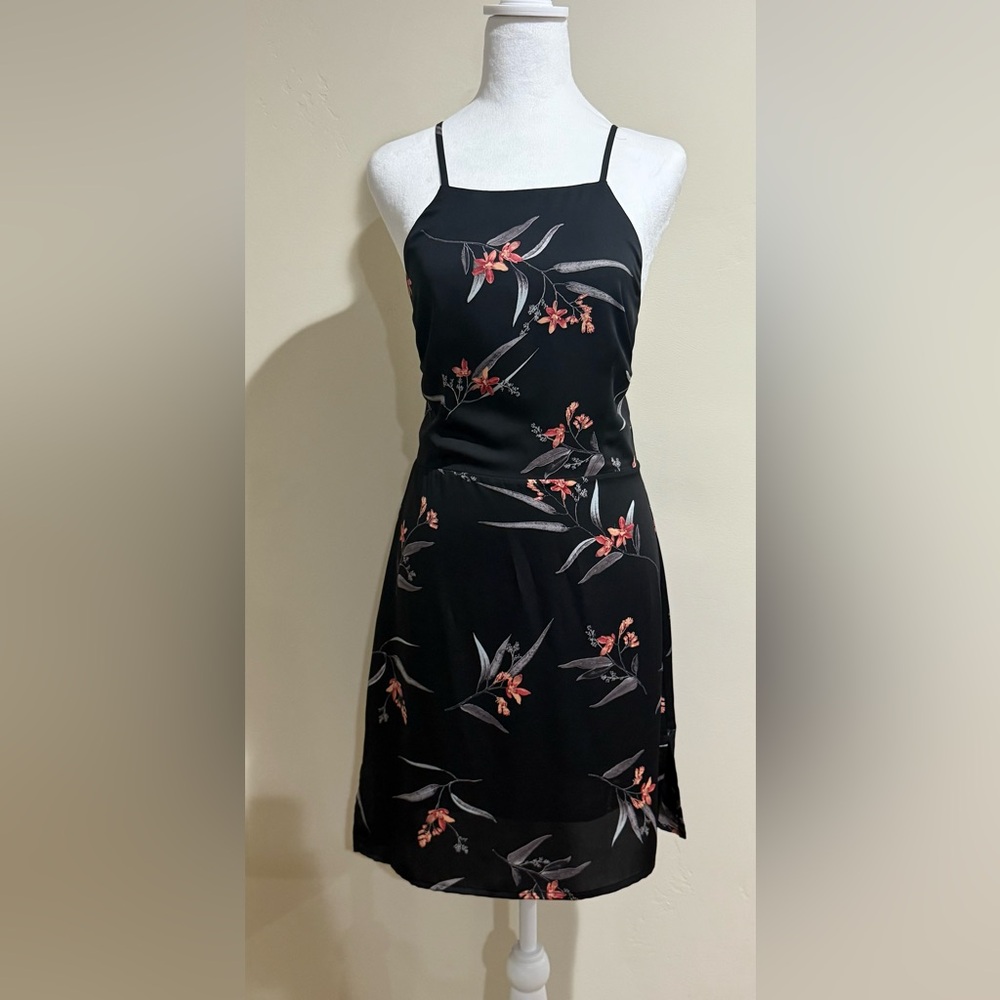 Veronica M Black Strapless Dress with Pink Floral Design